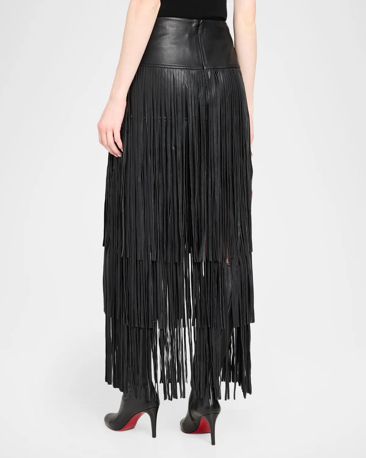 Karoline Faux-Leather Fringe Maxi Skirt - thumbnail 3