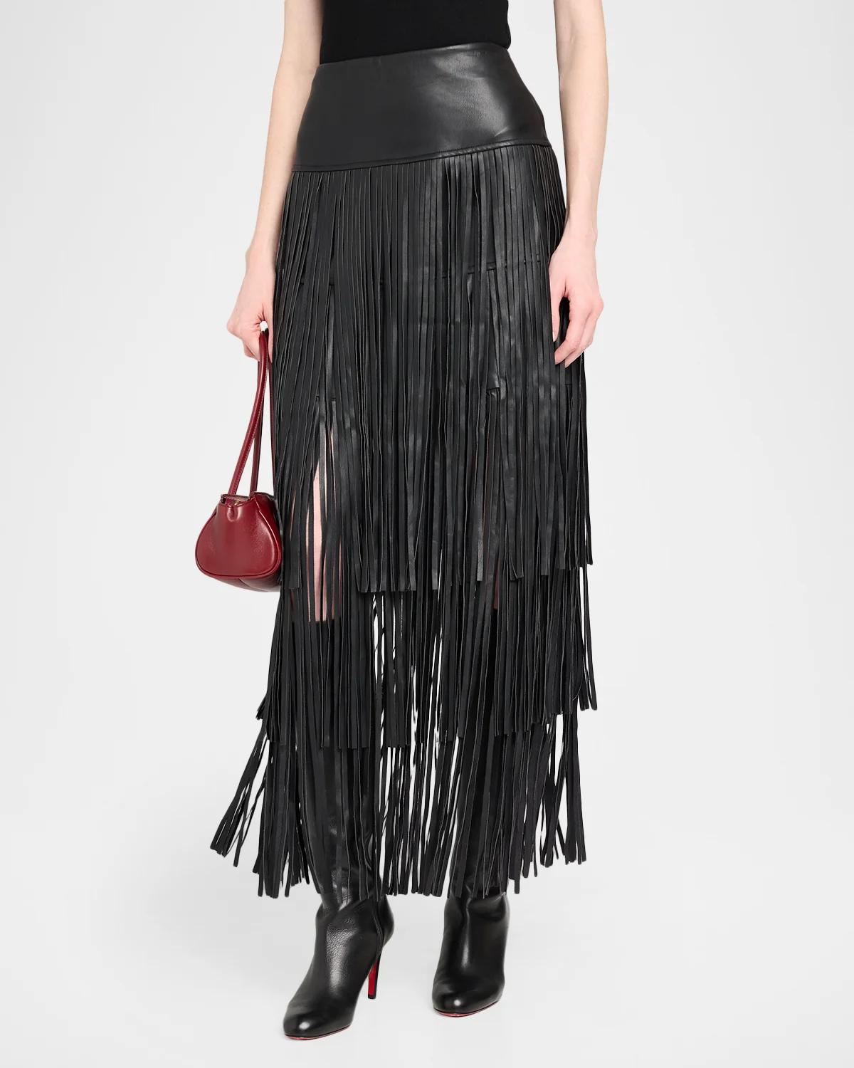Karoline Faux-Leather Fringe Maxi Skirt - thumbnail 4