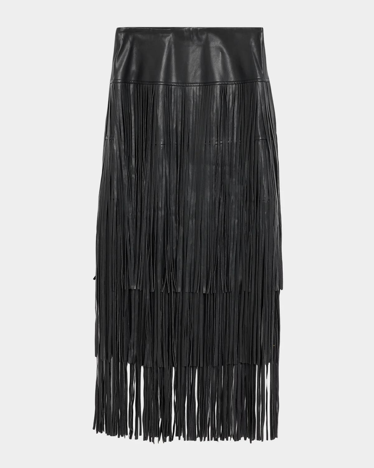Karoline Faux-Leather Fringe Maxi Skirt