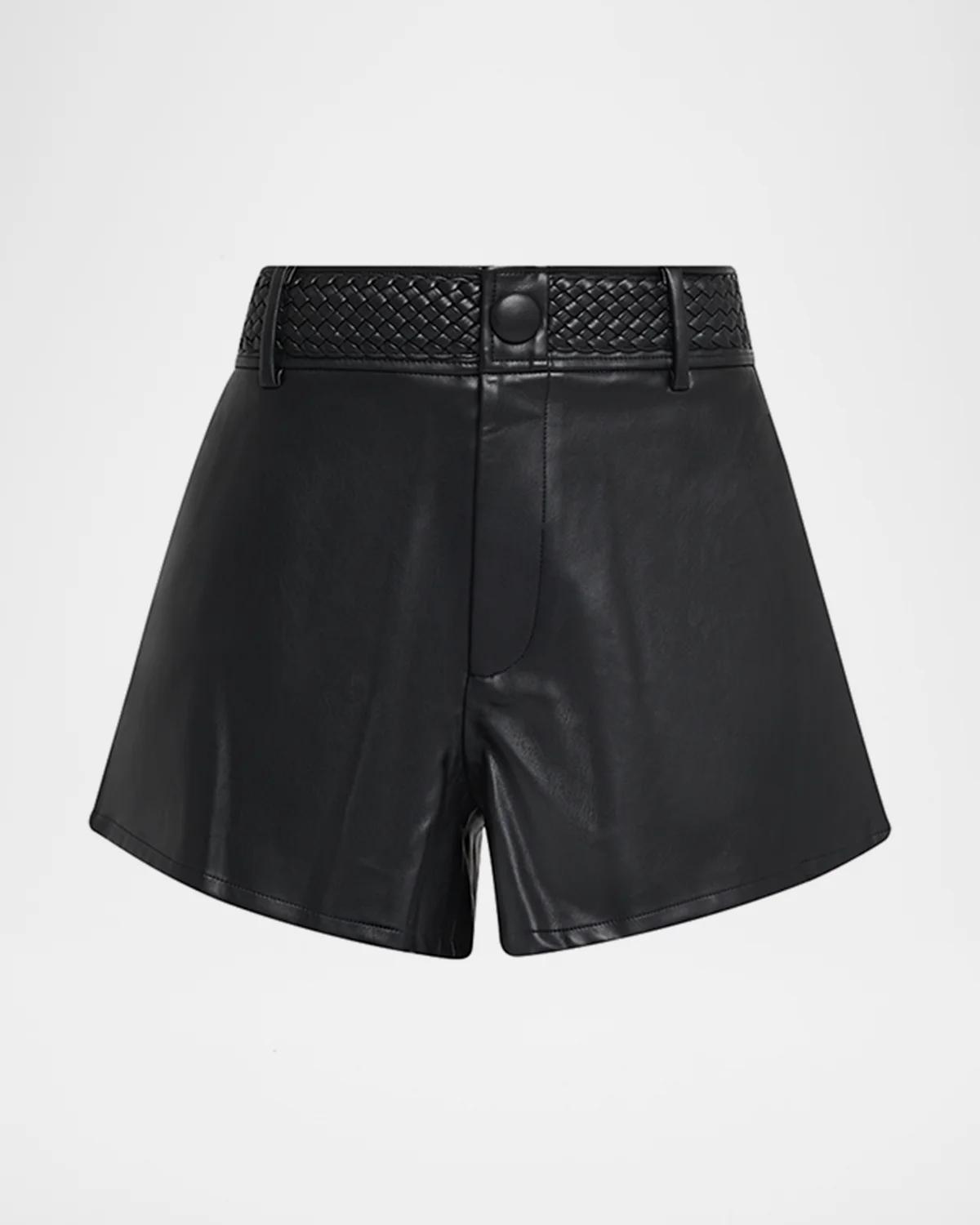 Virelle Braided-Waistband Faux-Leather Shorts