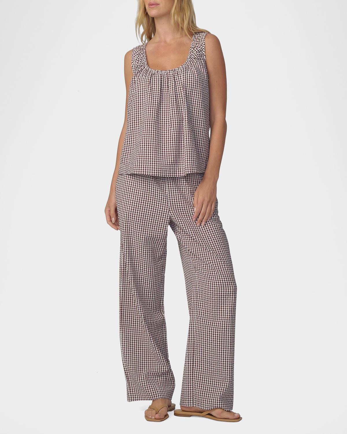 The Brynn Gingham Cotton-Blend Wide-Leg Ankle Pants - thumbnail 2