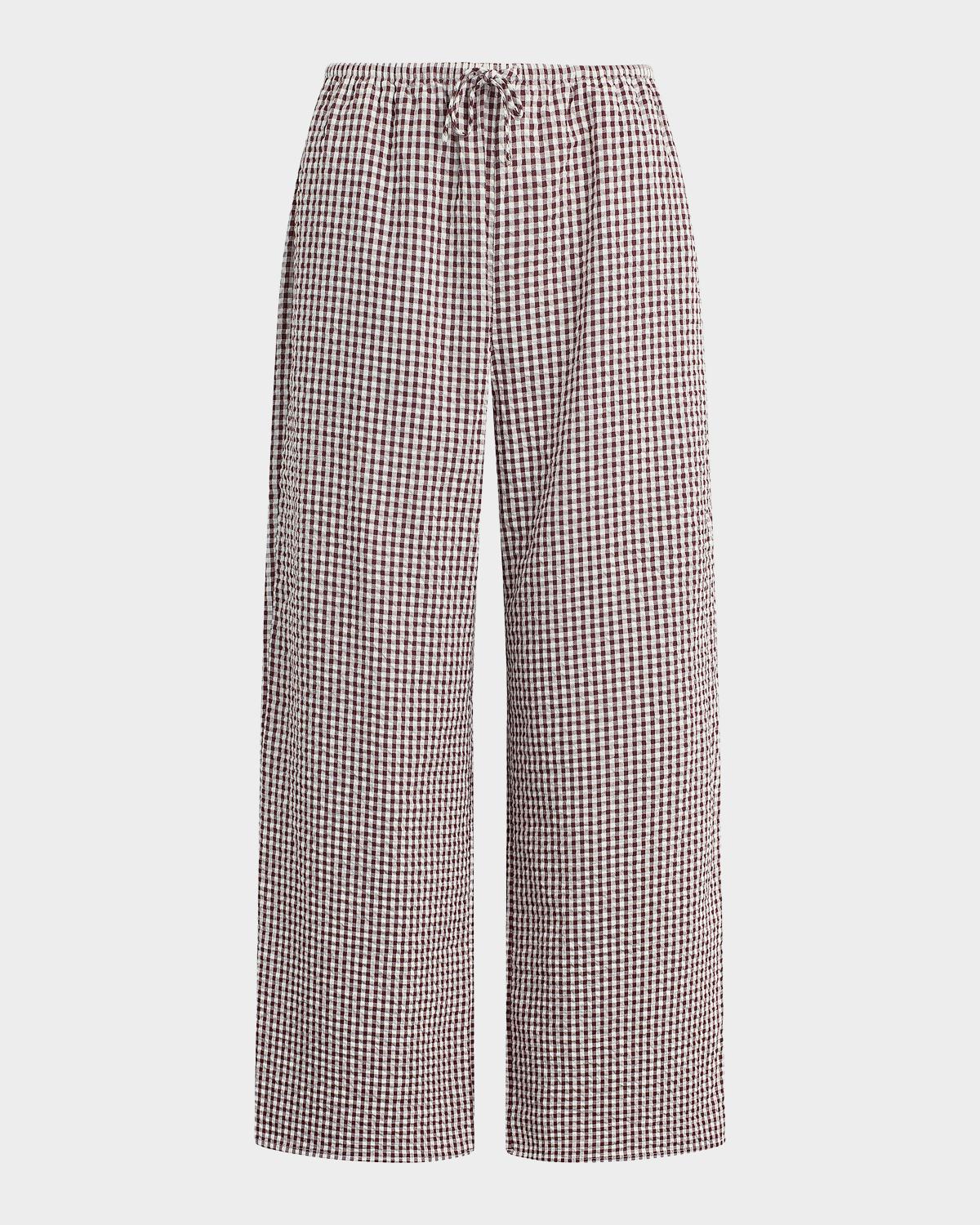The Brynn Gingham Cotton-Blend Wide-Leg Ankle Pants