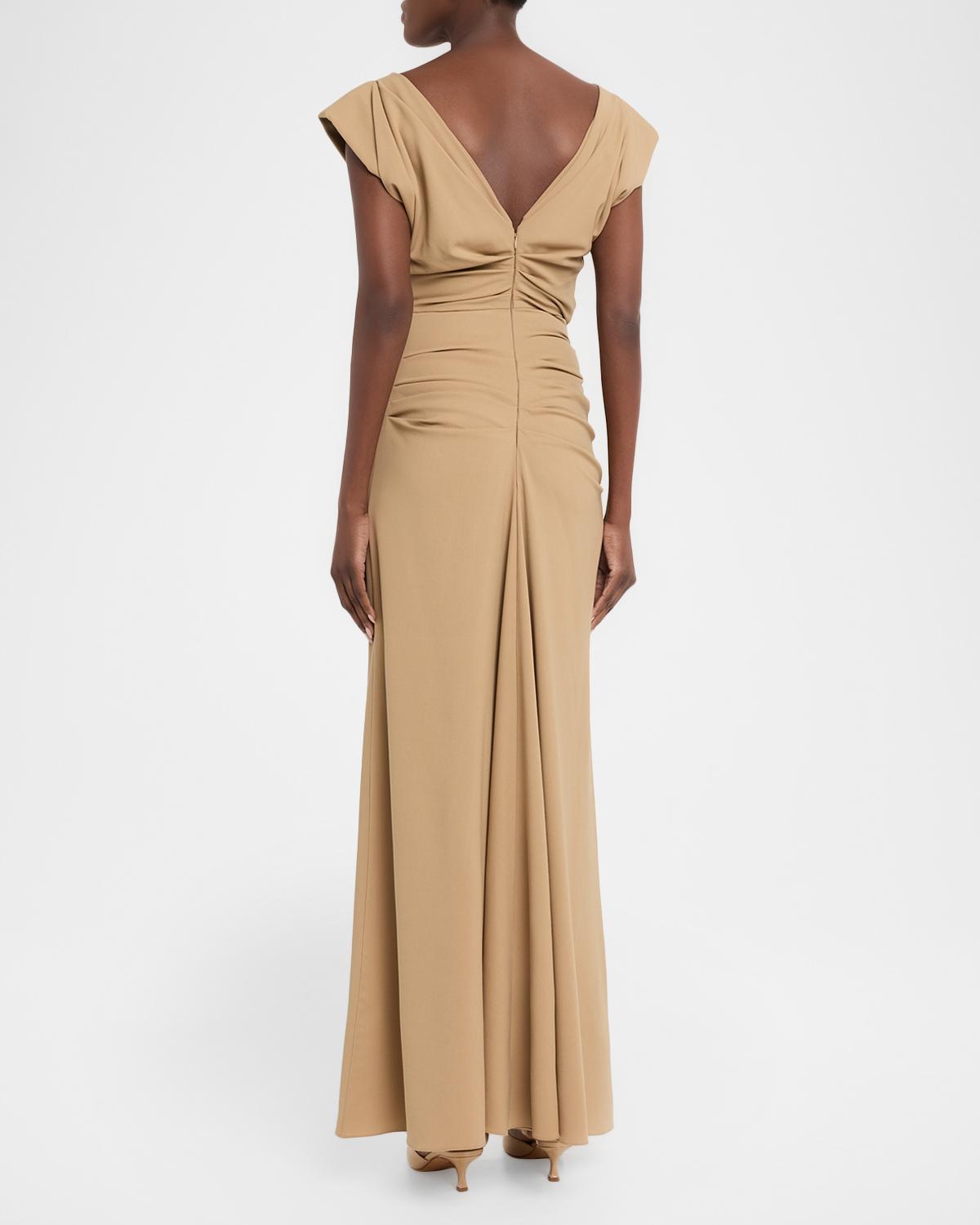 Draped Cap-Sleeve Wool Column Gown - thumbnail 3