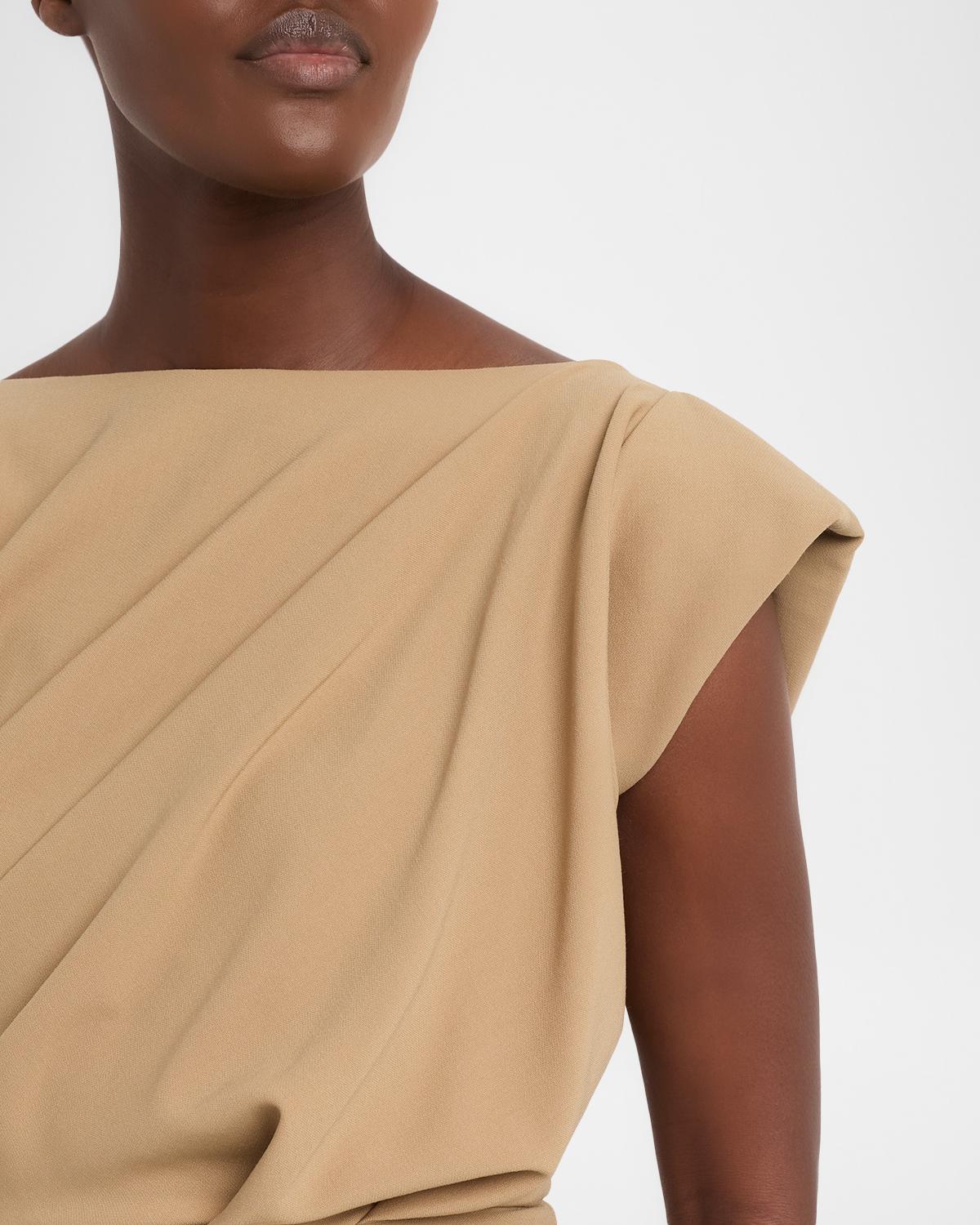 Draped Cap-Sleeve Wool Column Gown - thumbnail 5