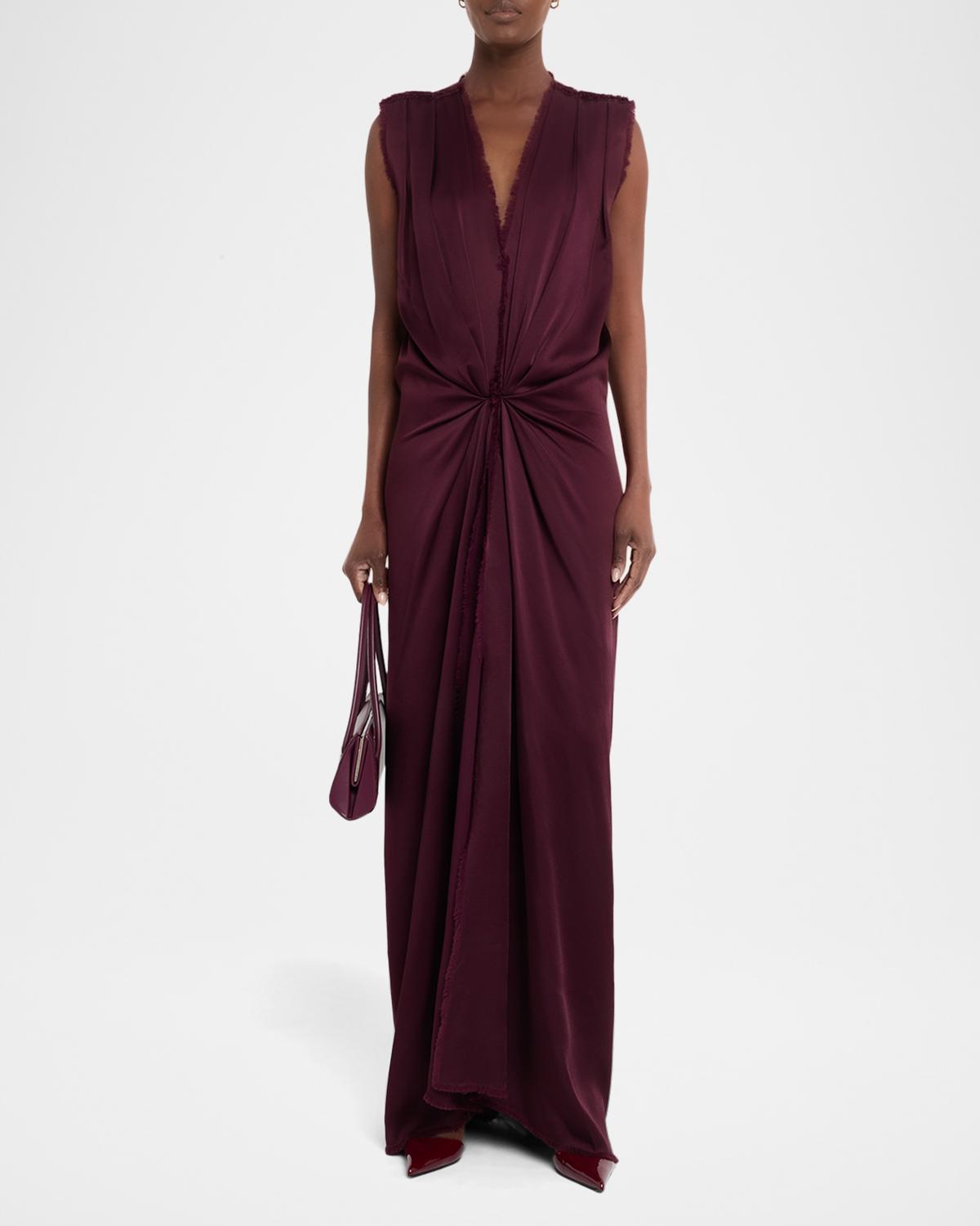 Plunging Draped Satin Column Maxi Dress - thumbnail 2