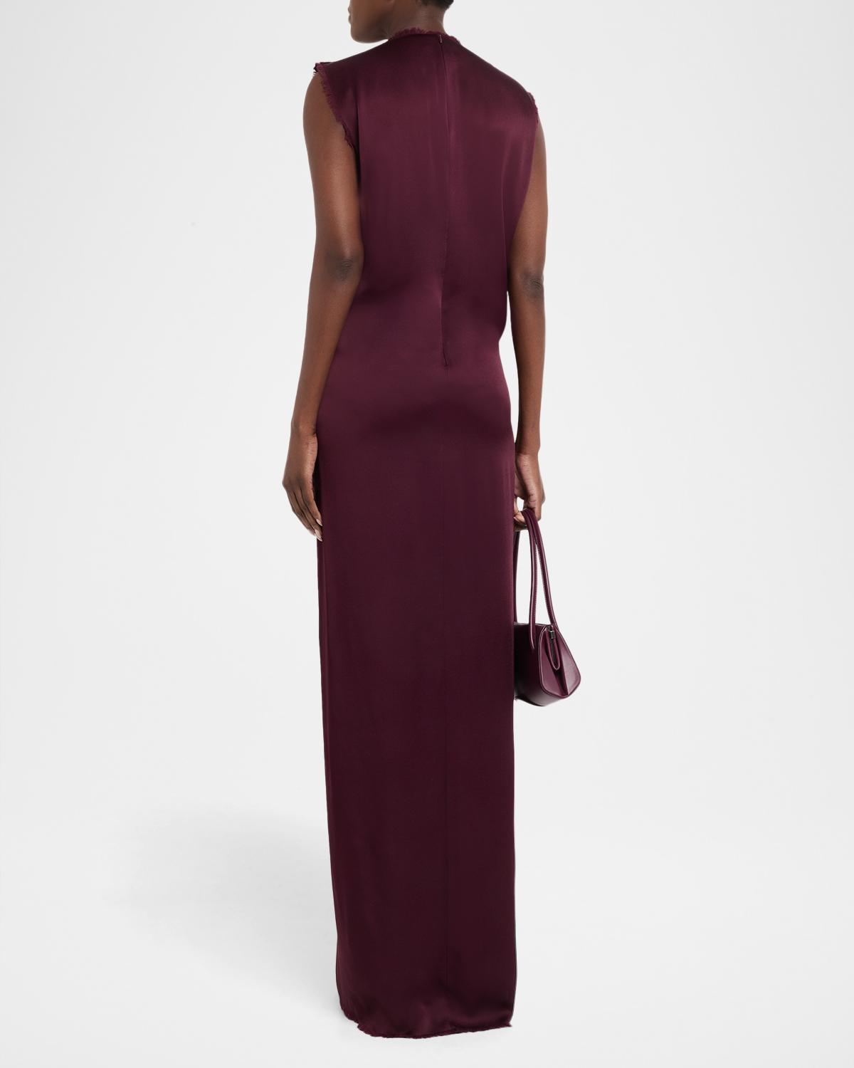 Plunging Draped Satin Column Maxi Dress - thumbnail 3