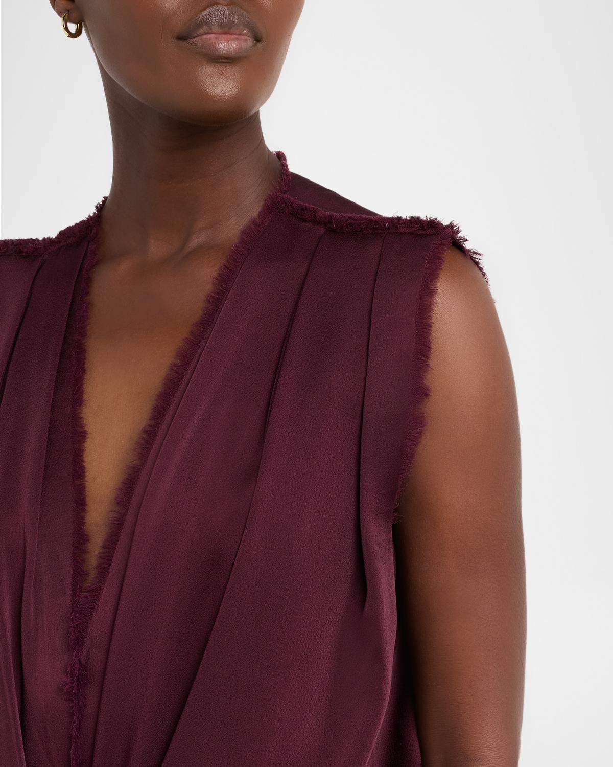 Plunging Draped Satin Column Maxi Dress - thumbnail 5