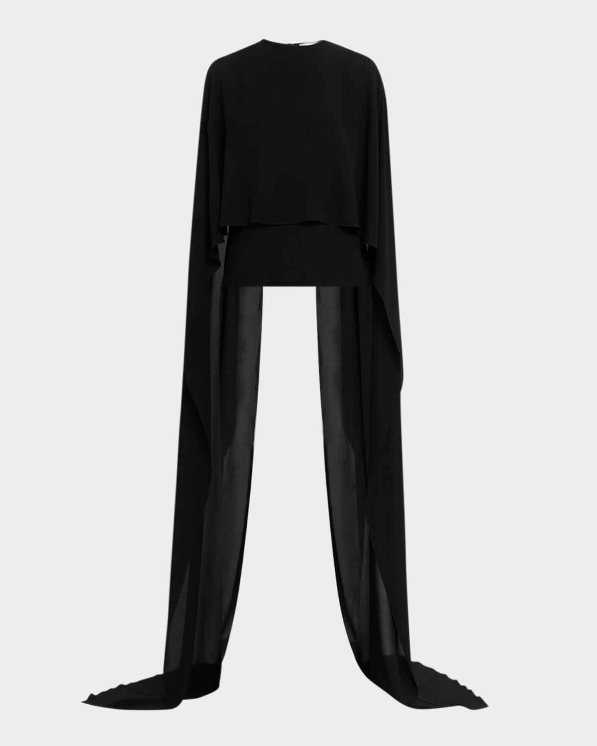 Silk Chiffon Streamer Capelet Blouse