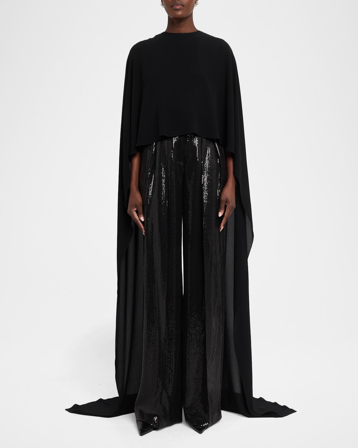 High-Rise Pleated Sequined Wide-Leg Trousers - thumbnail 2