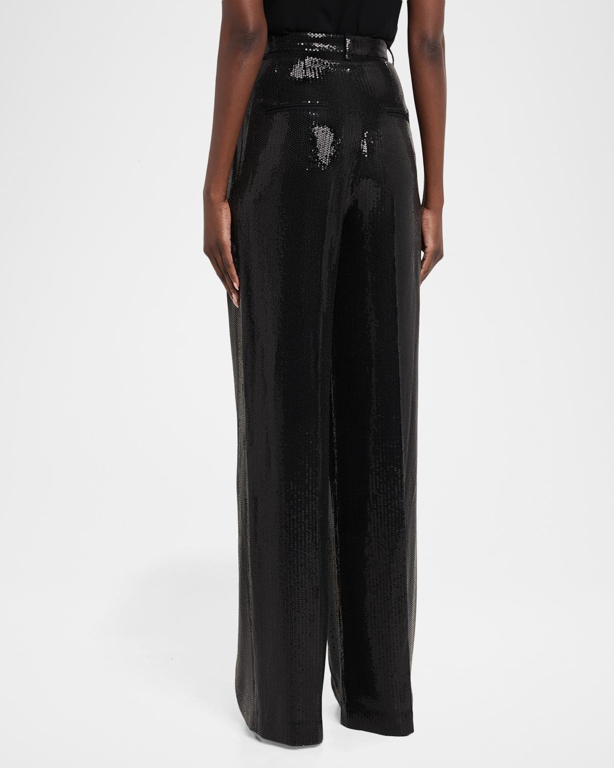 High-Rise Pleated Sequined Wide-Leg Trousers - thumbnail 3