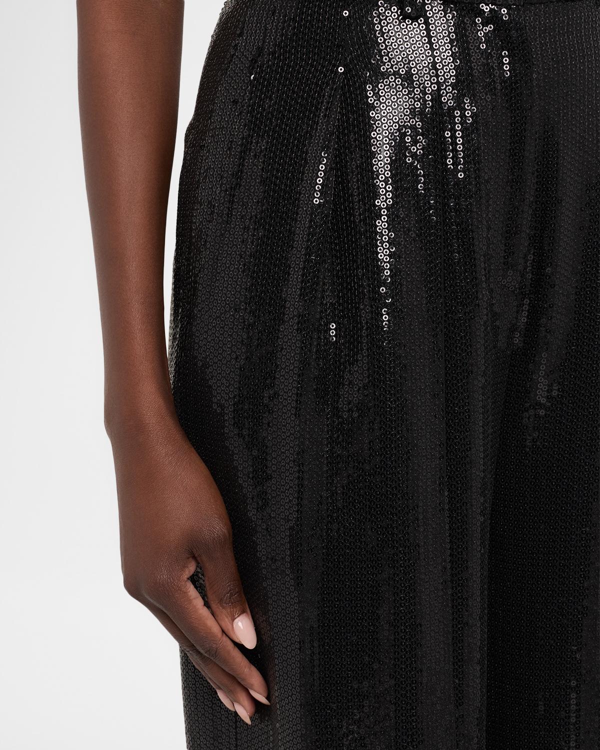 High-Rise Pleated Sequined Wide-Leg Trousers - thumbnail 5