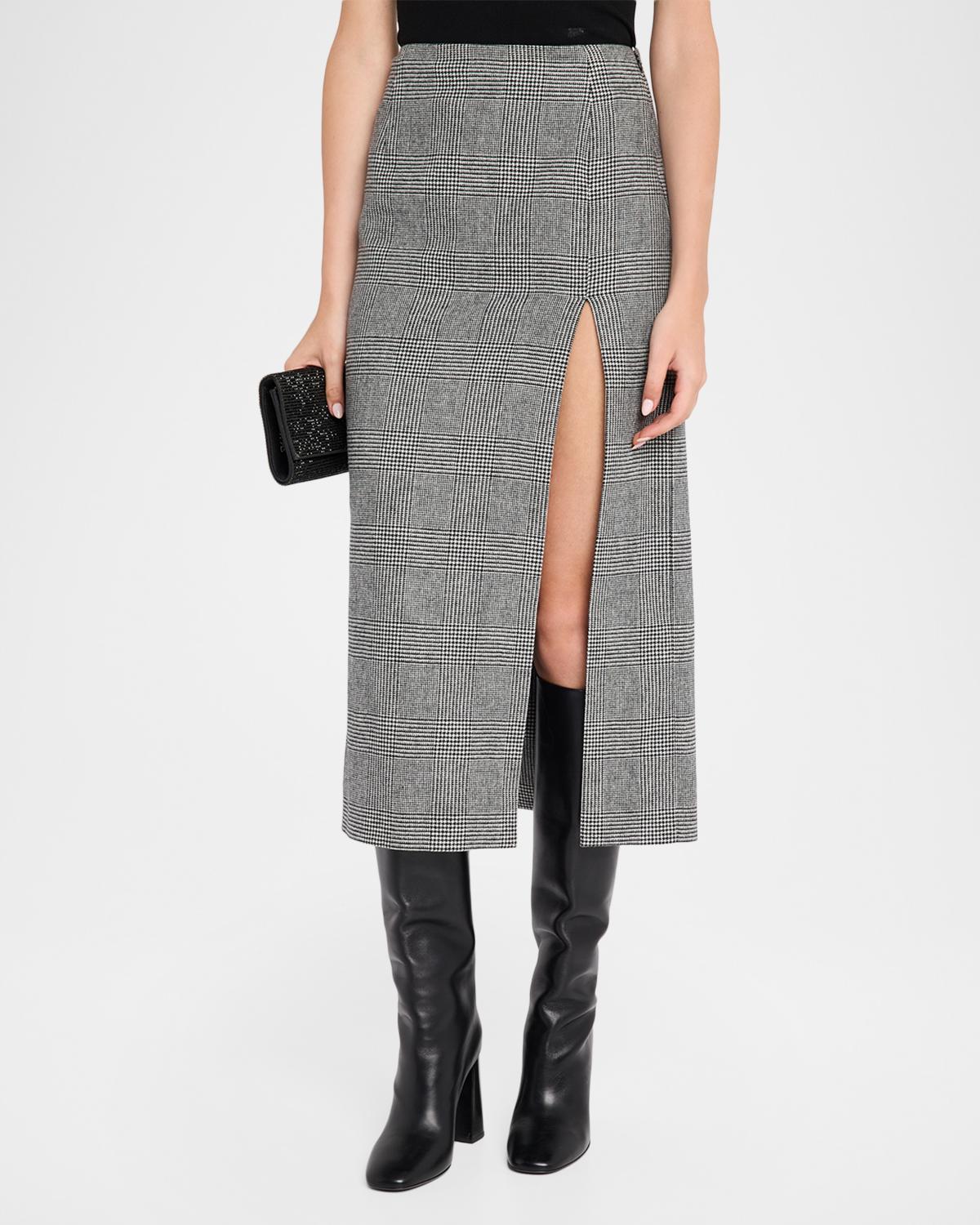 Glen Plaid Wool-Cashmere Slit Midi Skirt - thumbnail 4