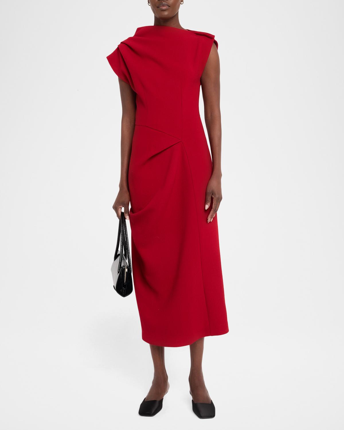 Draped Wool Cap-Sleeve Midi Dress - thumbnail 2