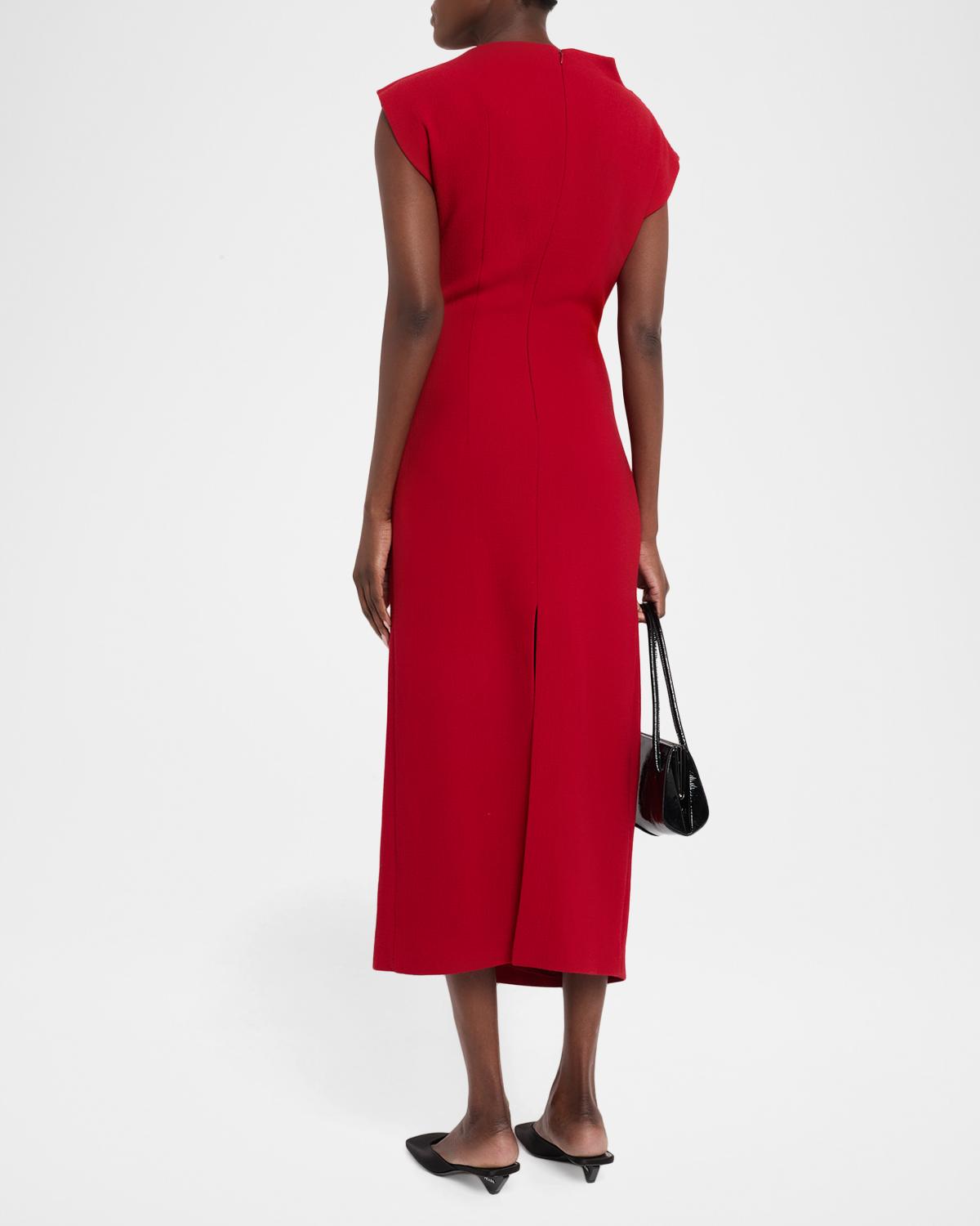 Draped Wool Cap-Sleeve Midi Dress - thumbnail 3
