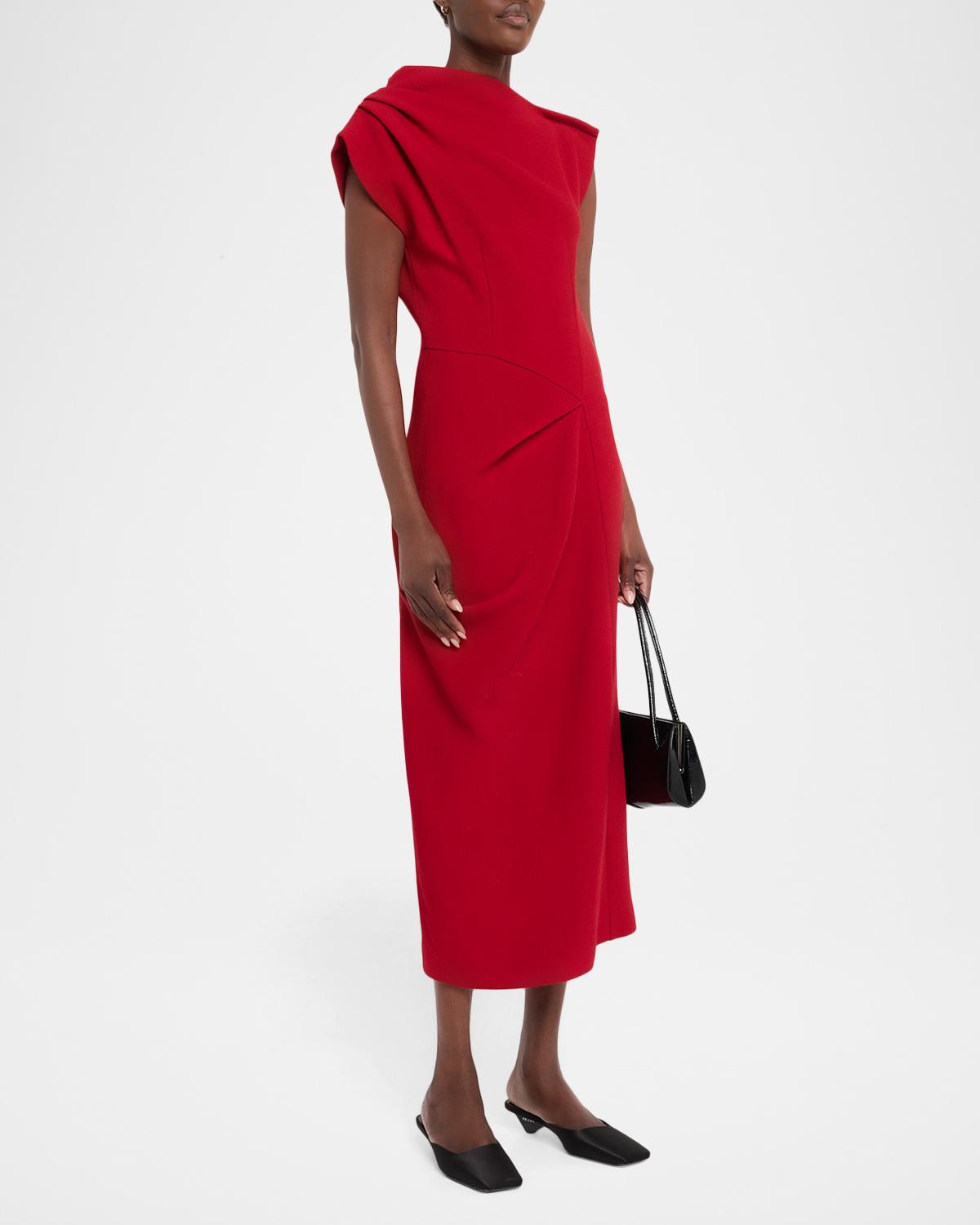 Draped Wool Cap-Sleeve Midi Dress - thumbnail 4