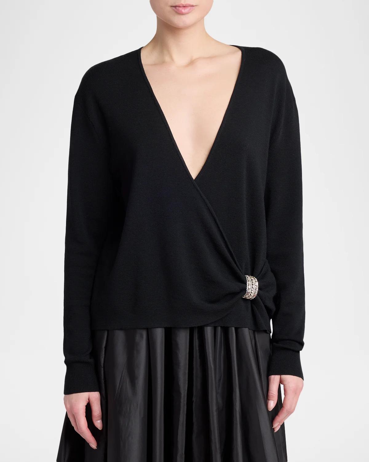 Crystal Embroidered Wrap Sweater - thumbnail 4