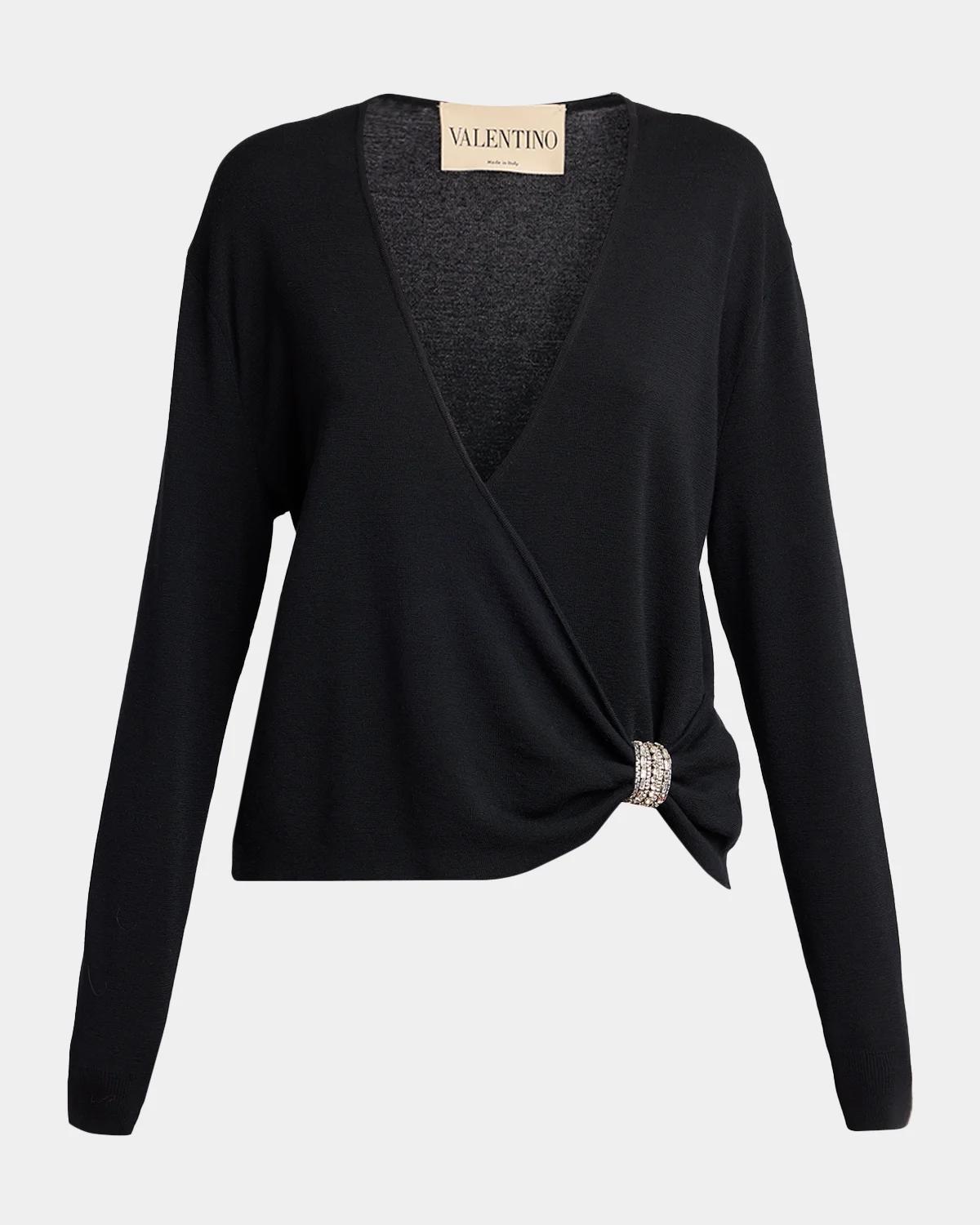 Crystal Embroidered Wrap Sweater
