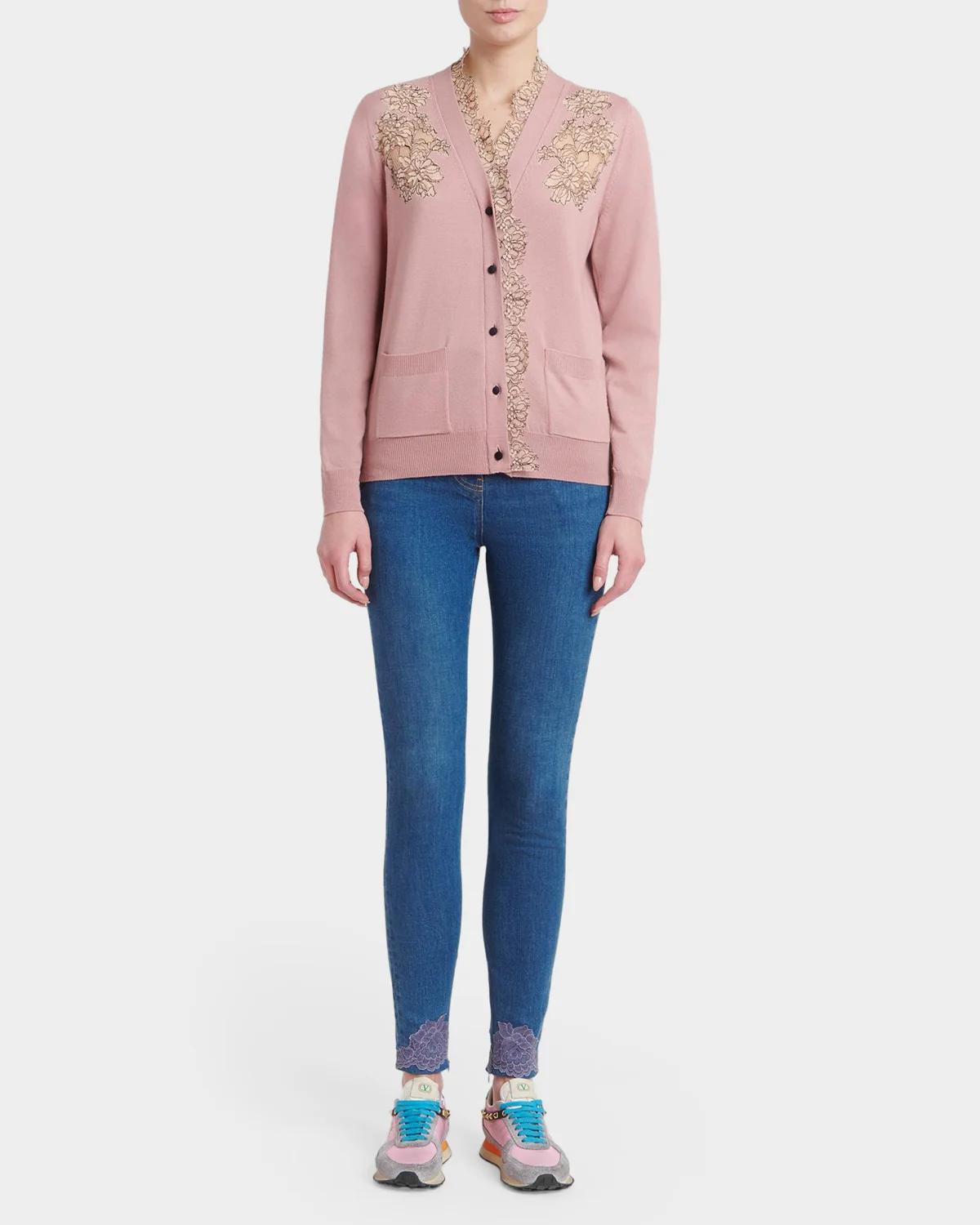Scalloped Lace V-Neck Cardigan - thumbnail 2