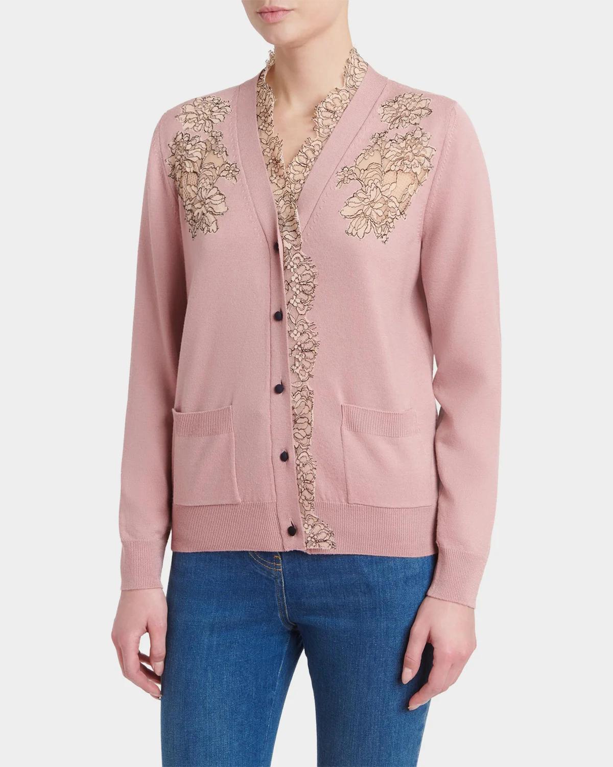 Scalloped Lace V-Neck Cardigan - thumbnail 4