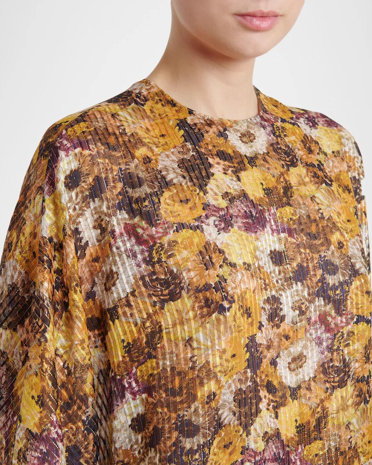 Metallic Floral Silk Long-Sleeve Balloon Top - thumbnail 5