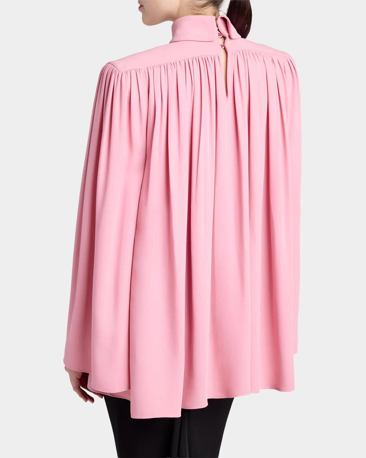 Turtleneck Gathered Silk Long-Sleeve Top - thumbnail 3