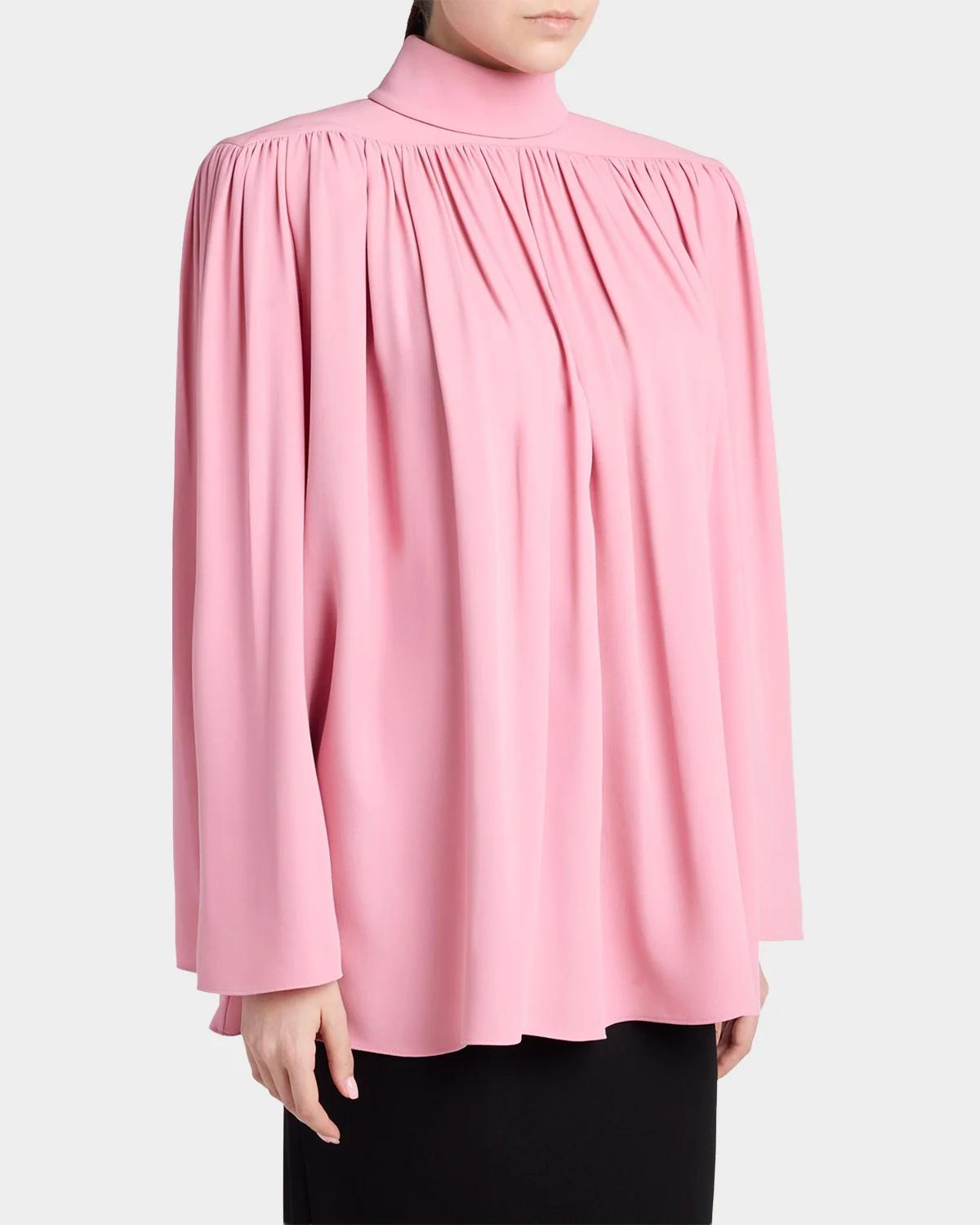 Turtleneck Gathered Silk Long-Sleeve Top - thumbnail 4