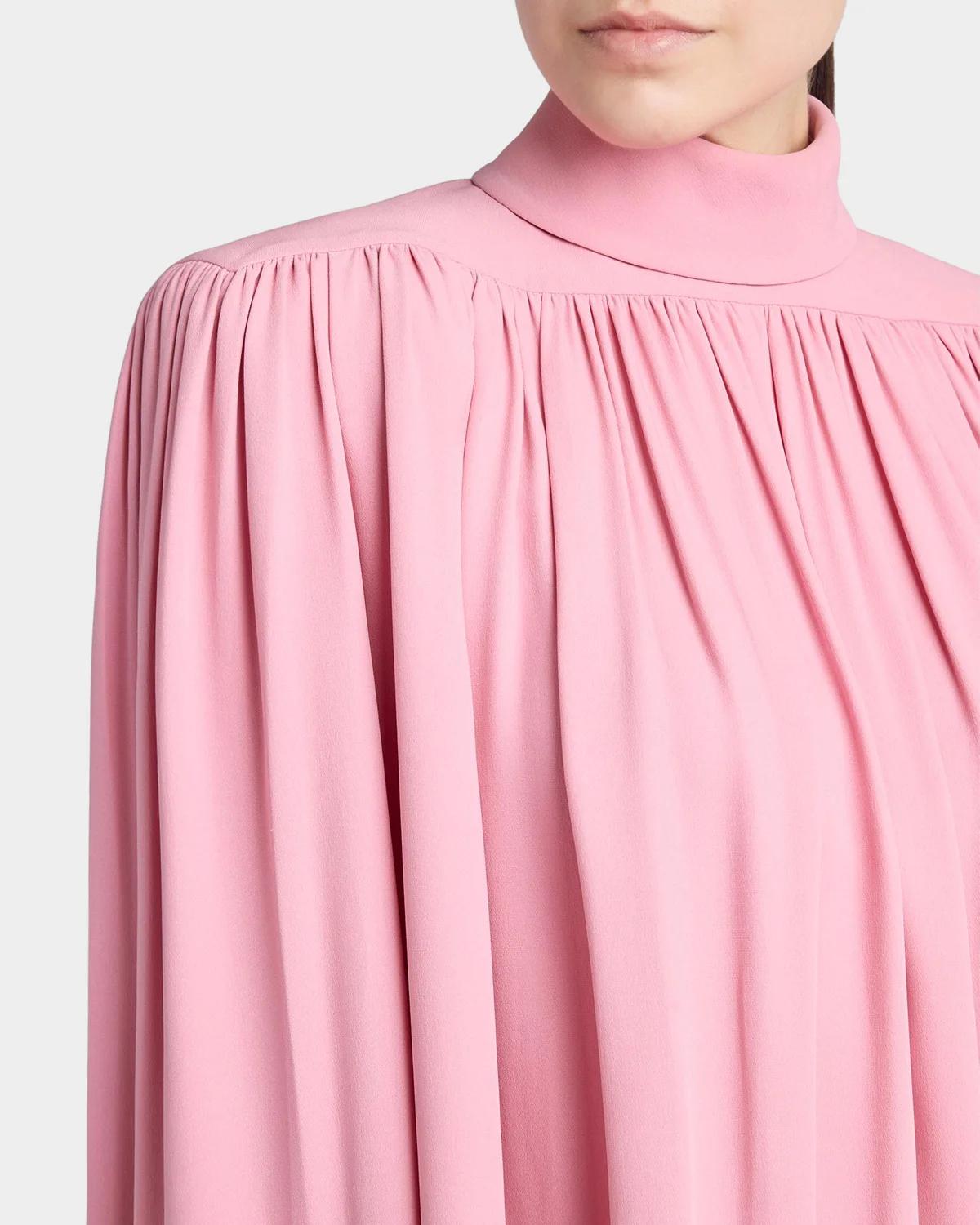 Turtleneck Gathered Silk Long-Sleeve Top - thumbnail 5