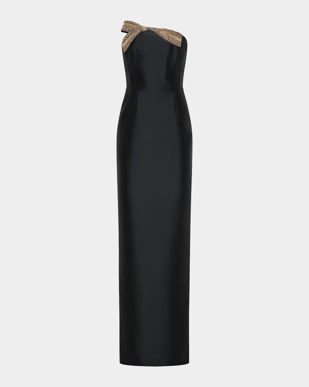 Venus Strapless Bow-Embellished Column Gown