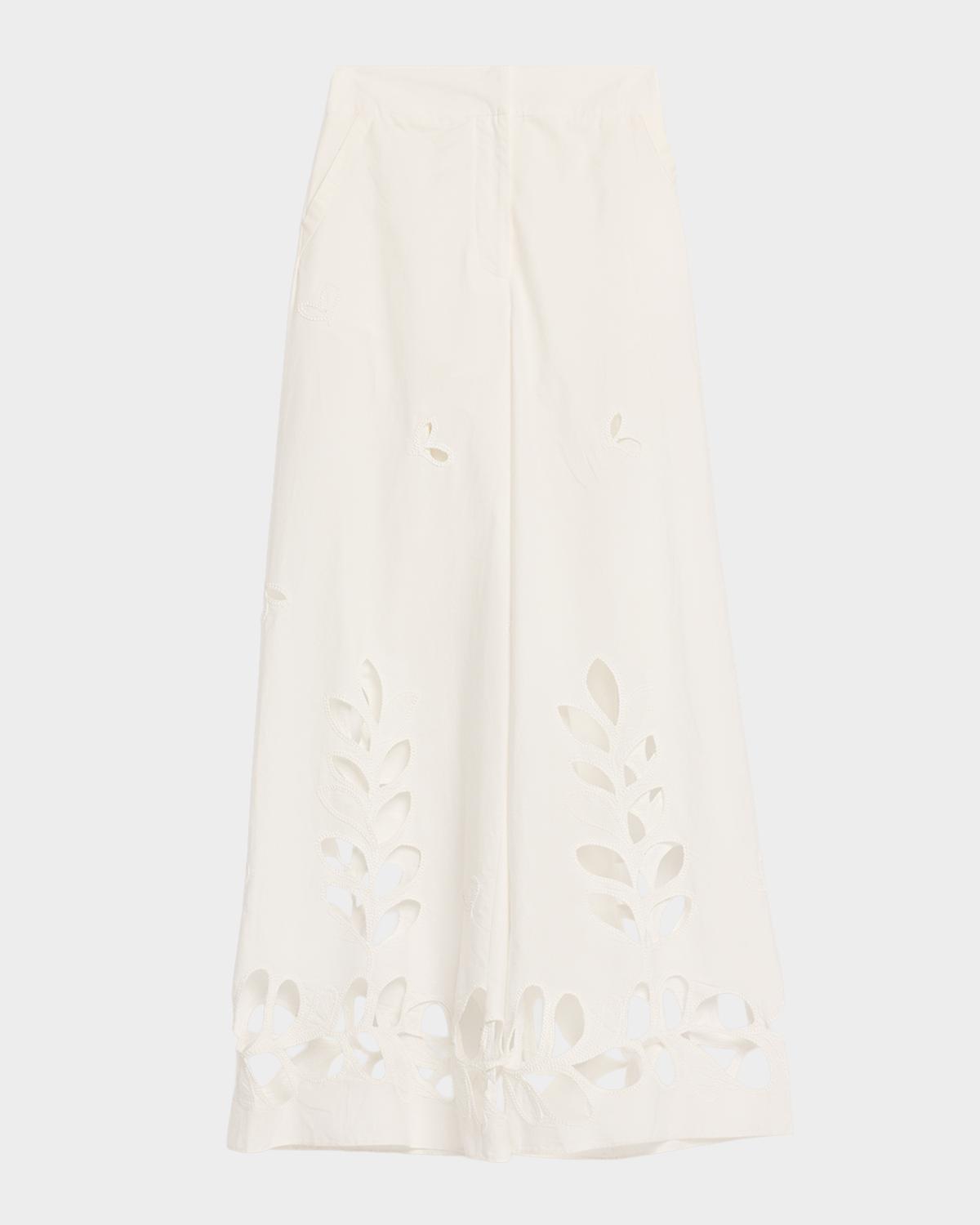 Hartley Eyelet Embroidered Wide-Leg Pants
