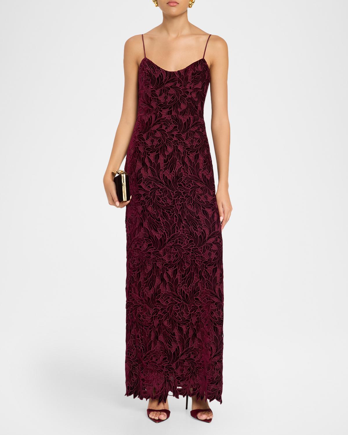 Charlotte Sleeveless Velvet Lace Column Gown - thumbnail 2