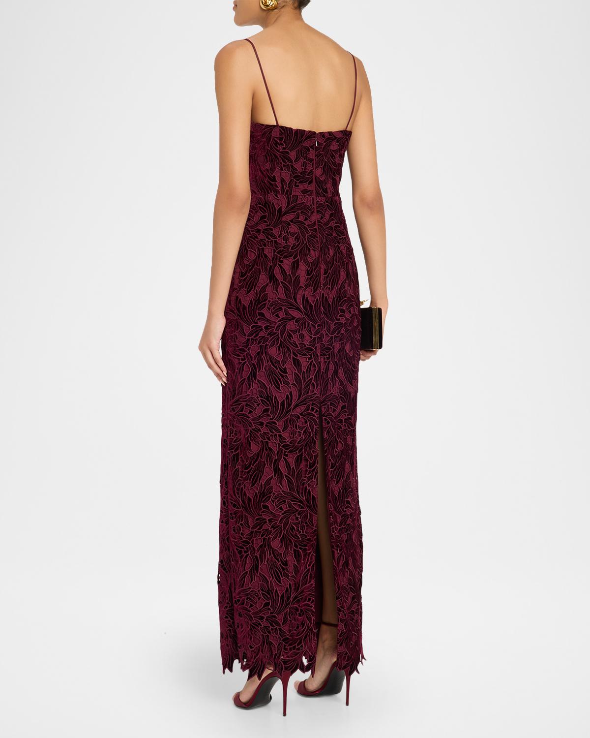 Charlotte Sleeveless Velvet Lace Column Gown - thumbnail 3