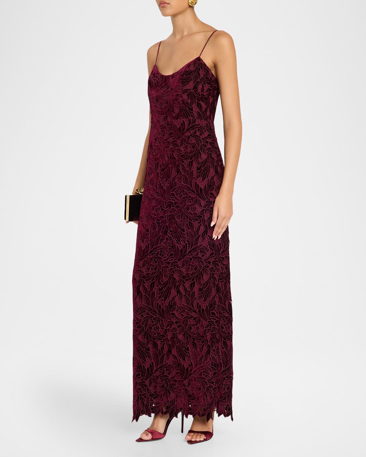 Charlotte Sleeveless Velvet Lace Column Gown - thumbnail 4