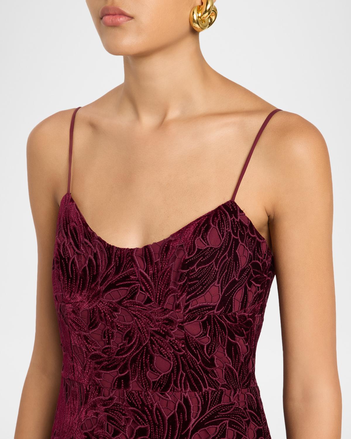 Charlotte Sleeveless Velvet Lace Column Gown - thumbnail 5