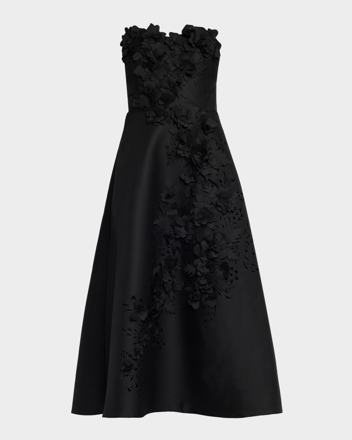 Strapless Floral Applique Midi Dress