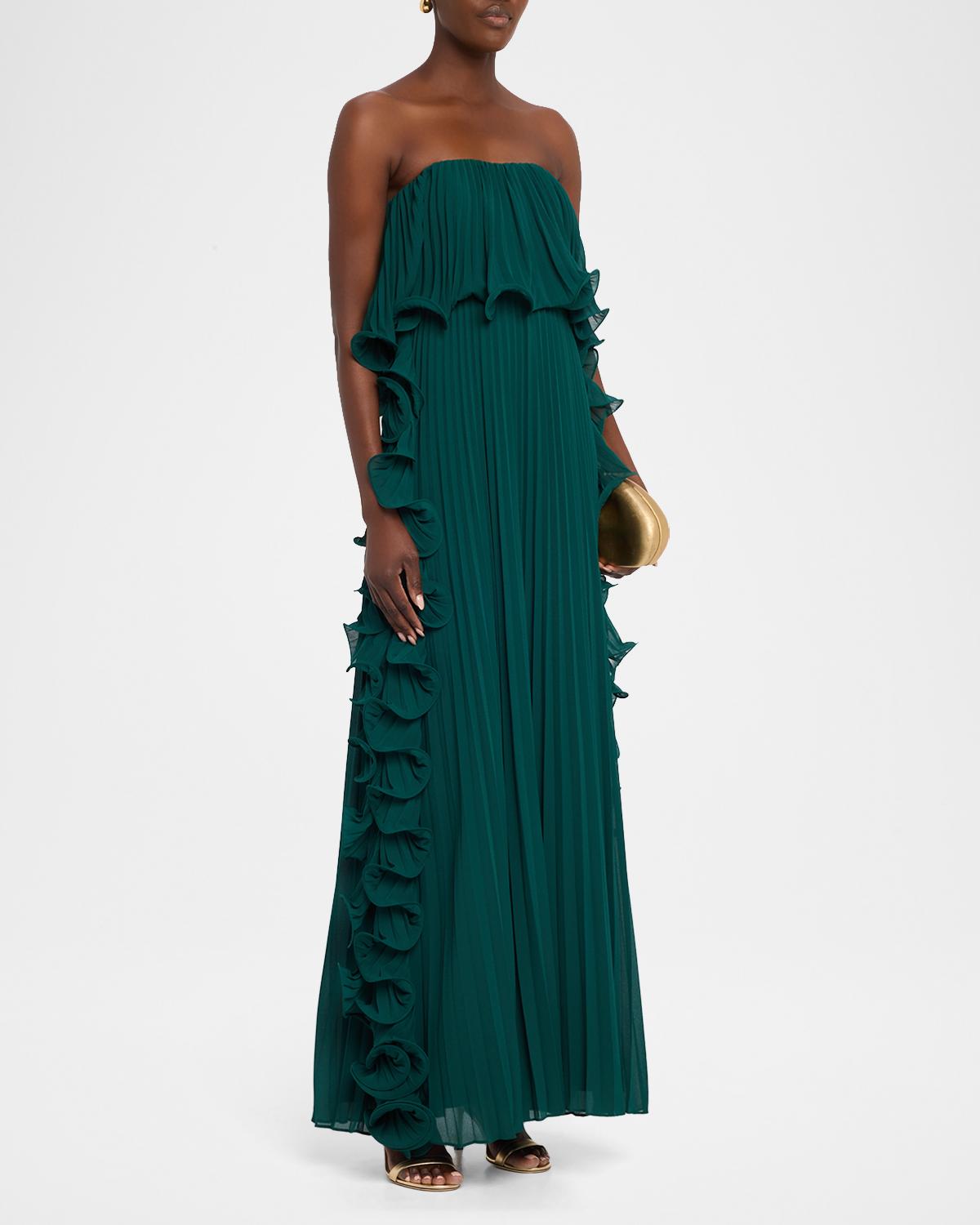 Strapless Pleated Ruffle Gown - thumbnail 4