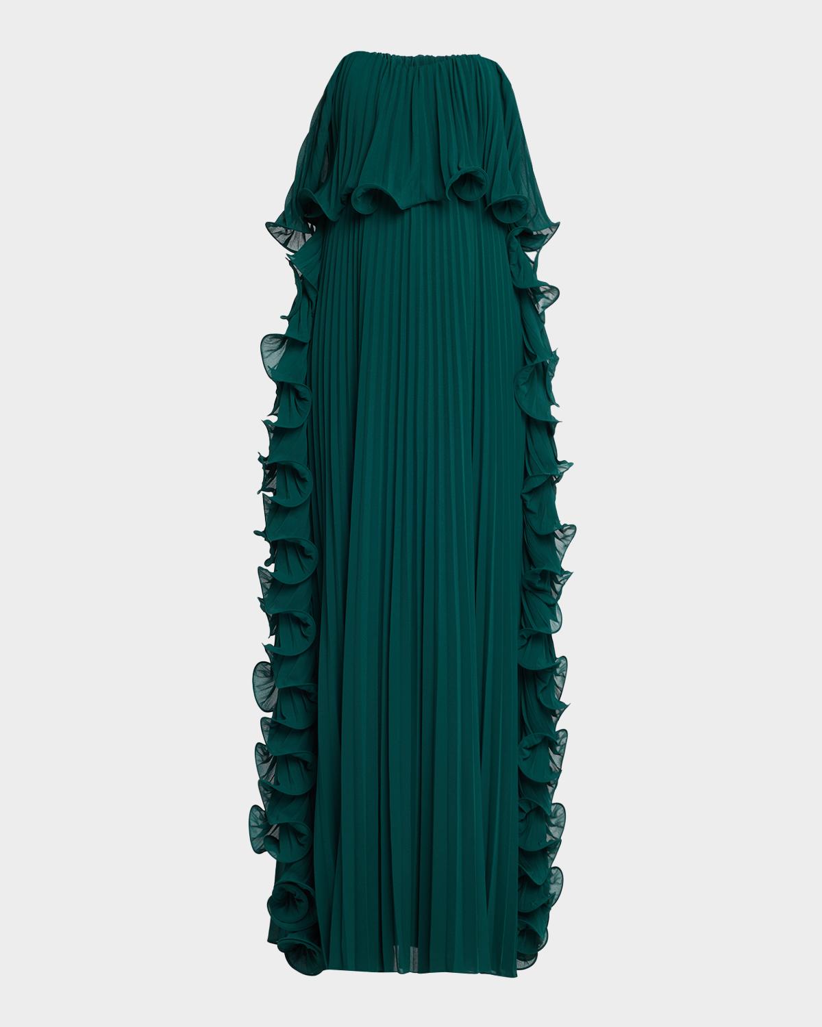 Strapless Pleated Ruffle Gown