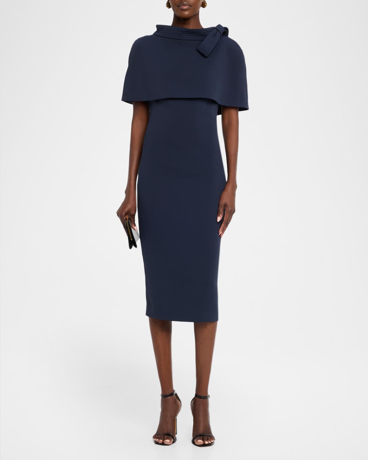 Bodycon Funnel-Neck Capelet Midi Dress - thumbnail 2
