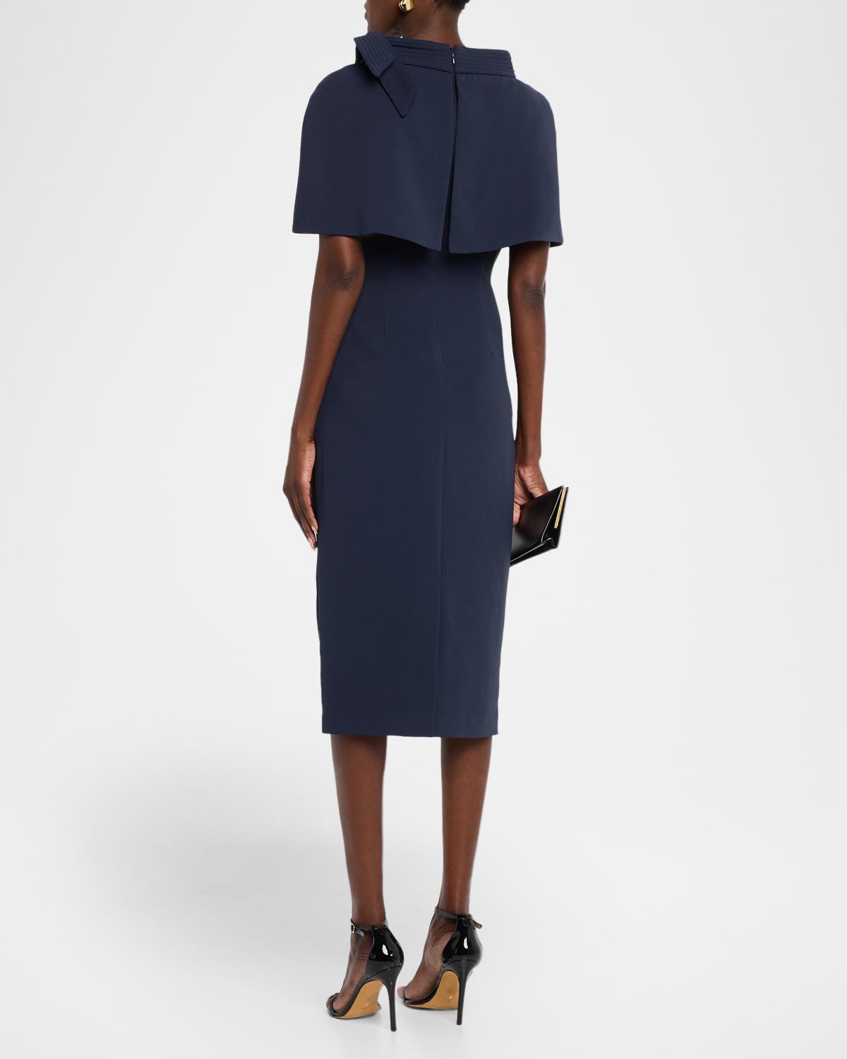 Bodycon Funnel-Neck Capelet Midi Dress - thumbnail 3