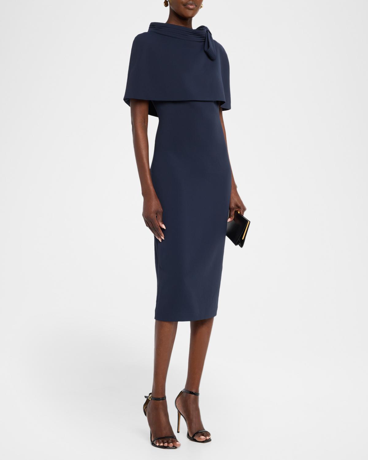 Bodycon Funnel-Neck Capelet Midi Dress - thumbnail 4