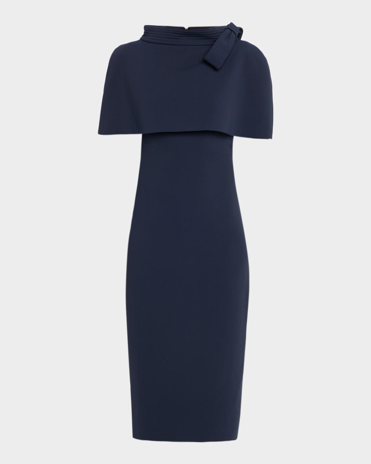 Bodycon Funnel-Neck Capelet Midi Dress