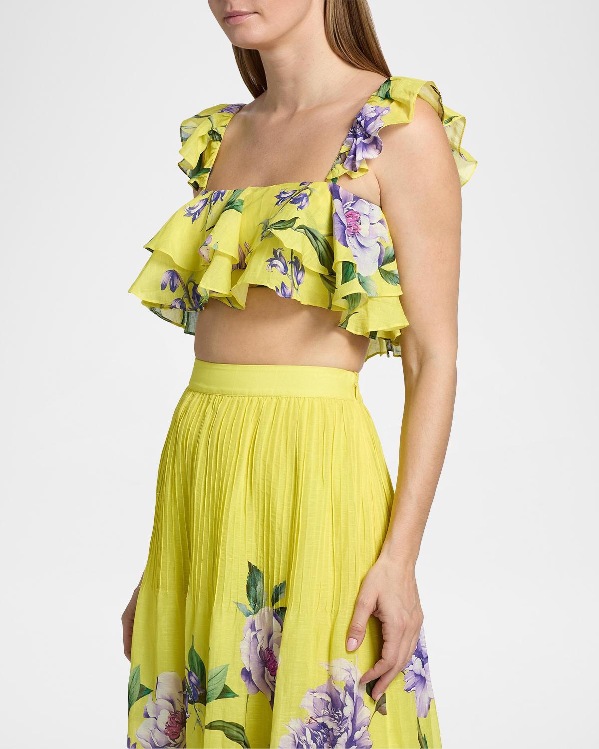 Ruffled Floral Linen-Blend Top - thumbnail 6