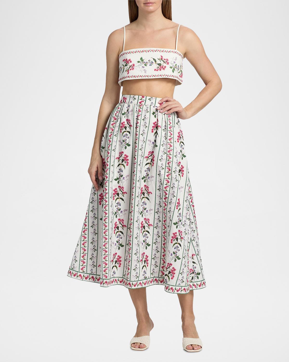 Floral Embellished Linen-Cotton Bustier Top - thumbnail 2