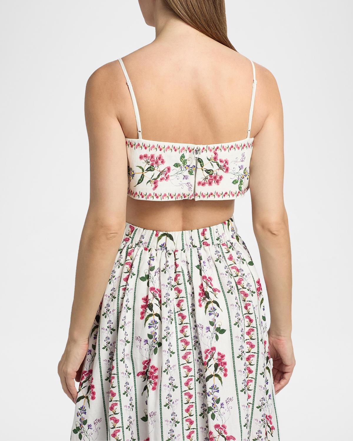 Floral Embellished Linen-Cotton Bustier Top - thumbnail 3