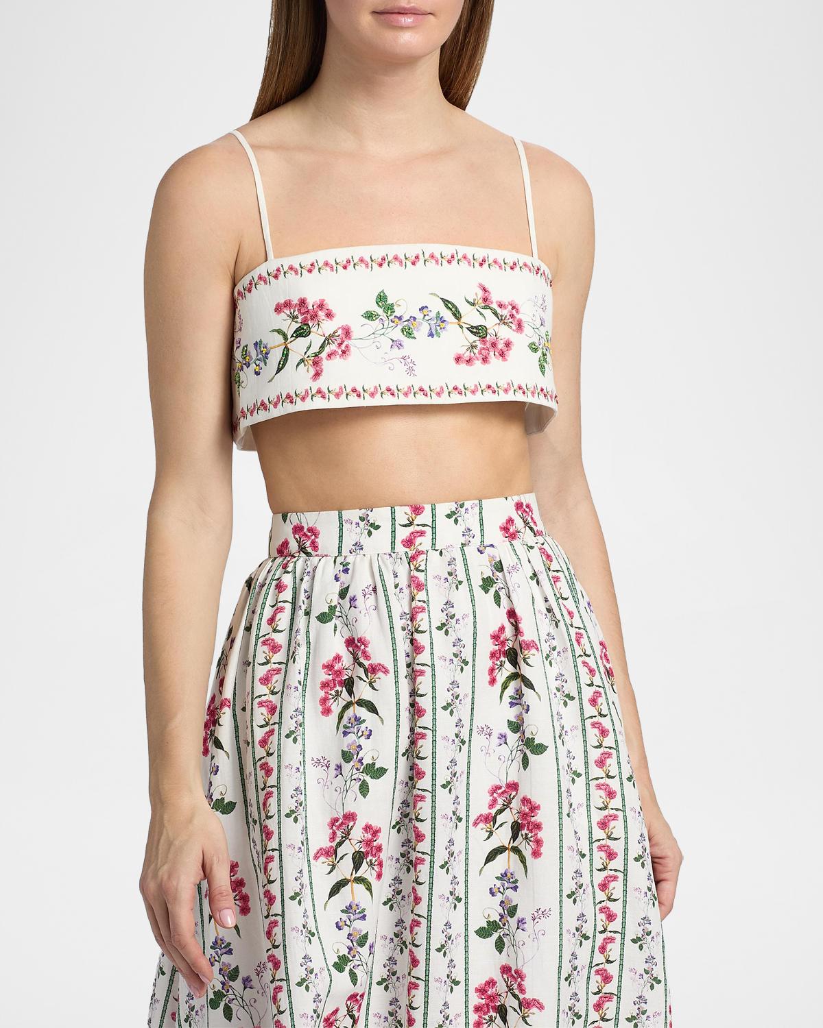 Floral Embellished Linen-Cotton Bustier Top - thumbnail 4