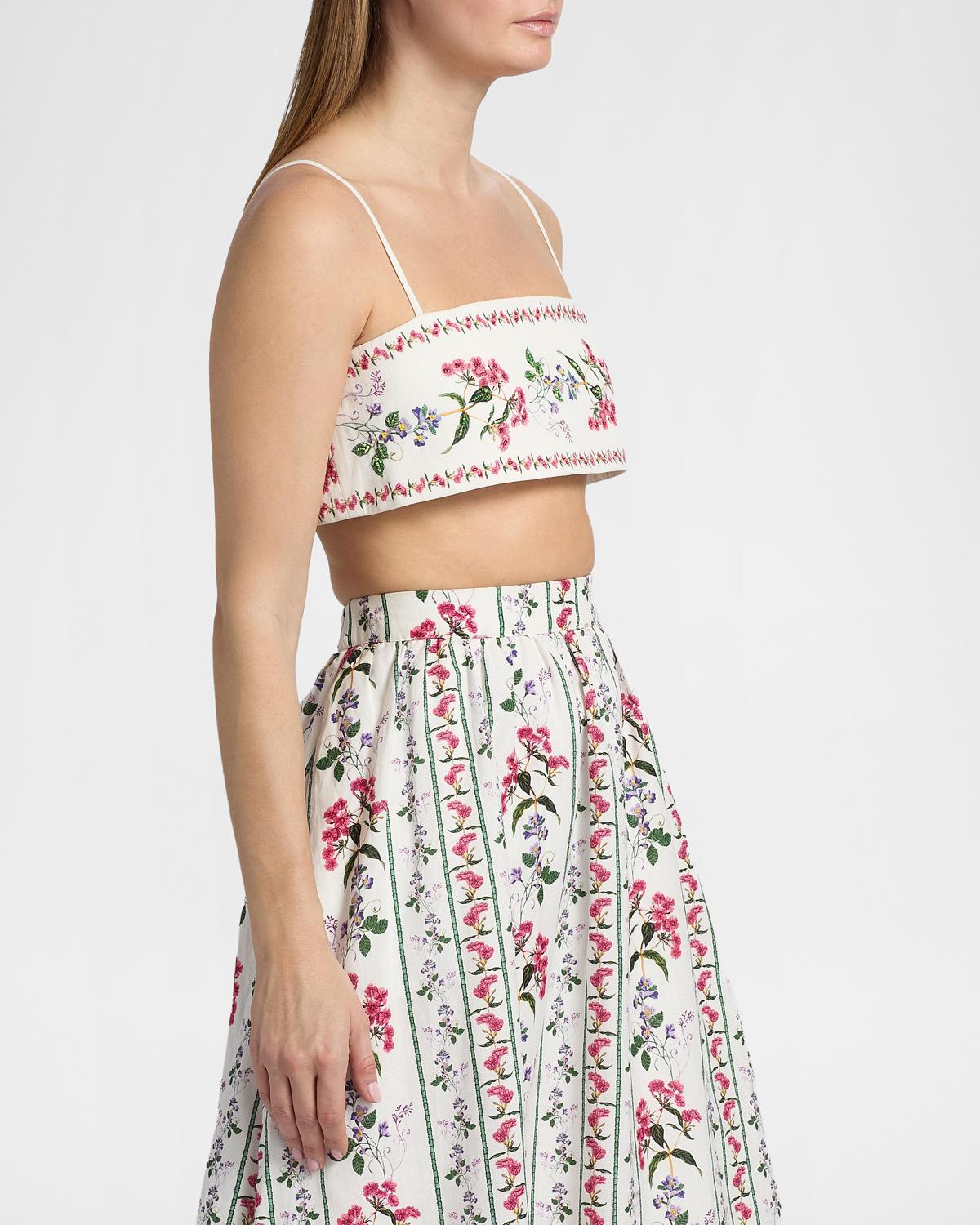 Floral Embellished Linen-Cotton Bustier Top - thumbnail 6