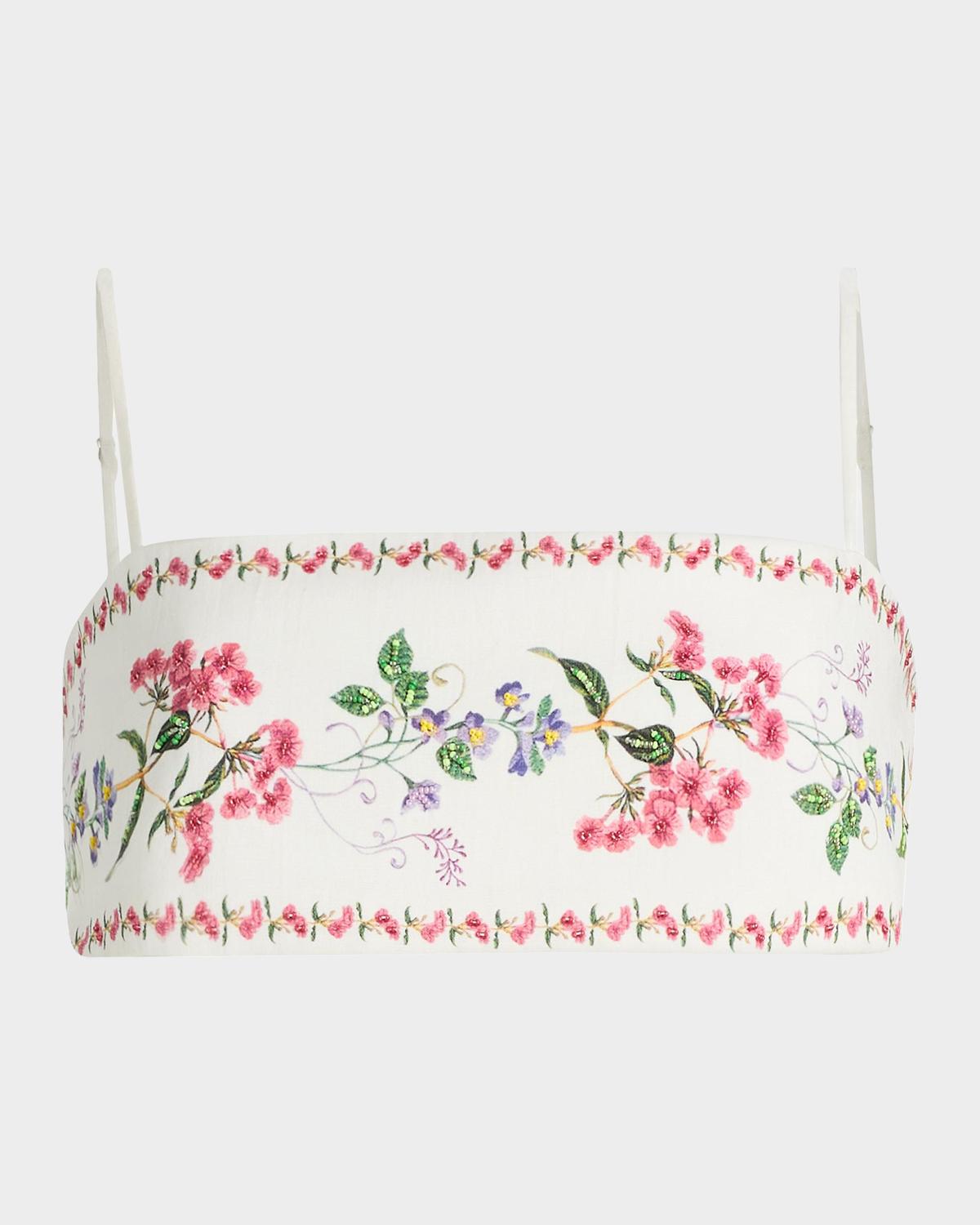 Floral Embellished Linen-Cotton Bustier Top