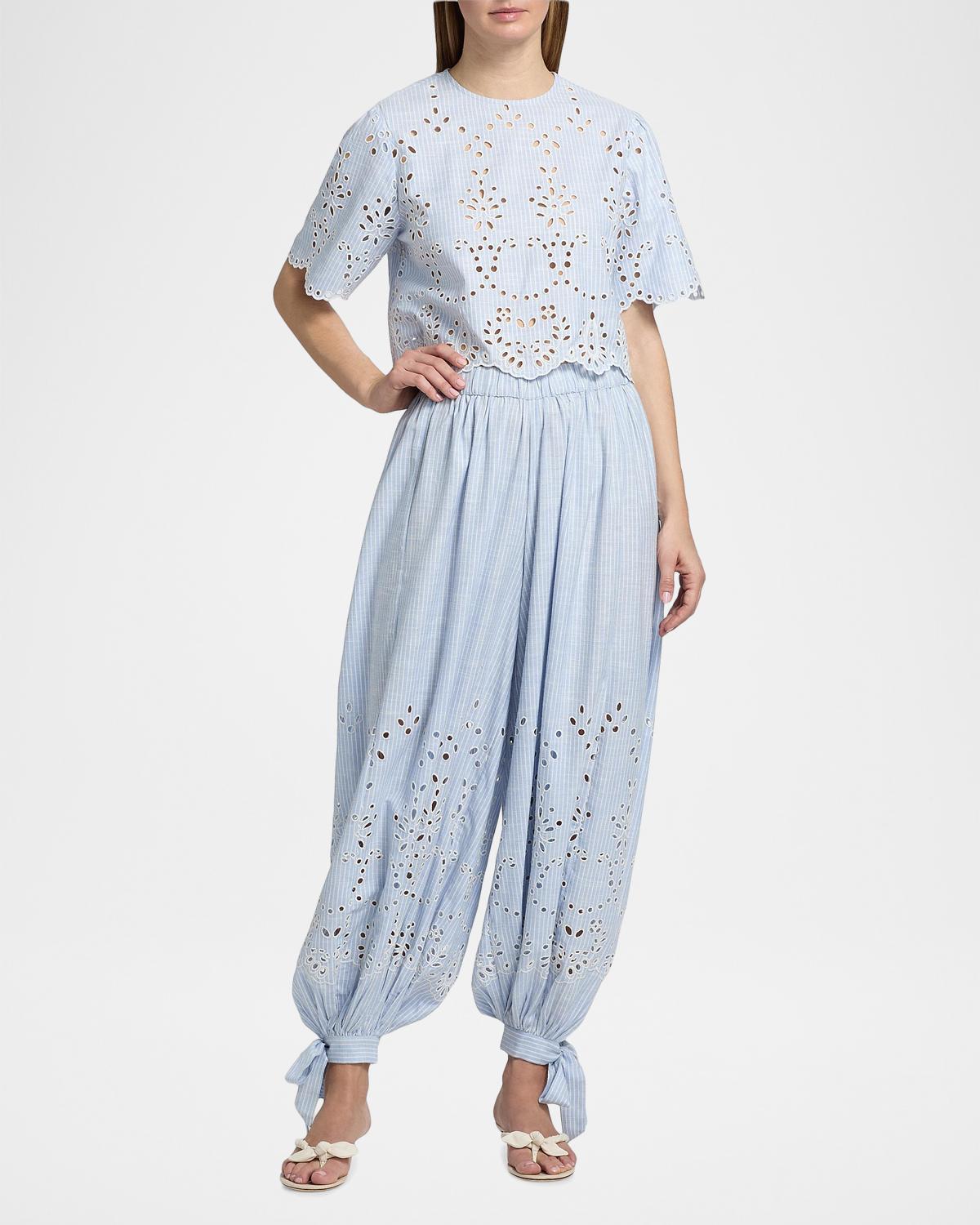 Eyelet Striped Cotton-Blend Harem Pants - thumbnail 2