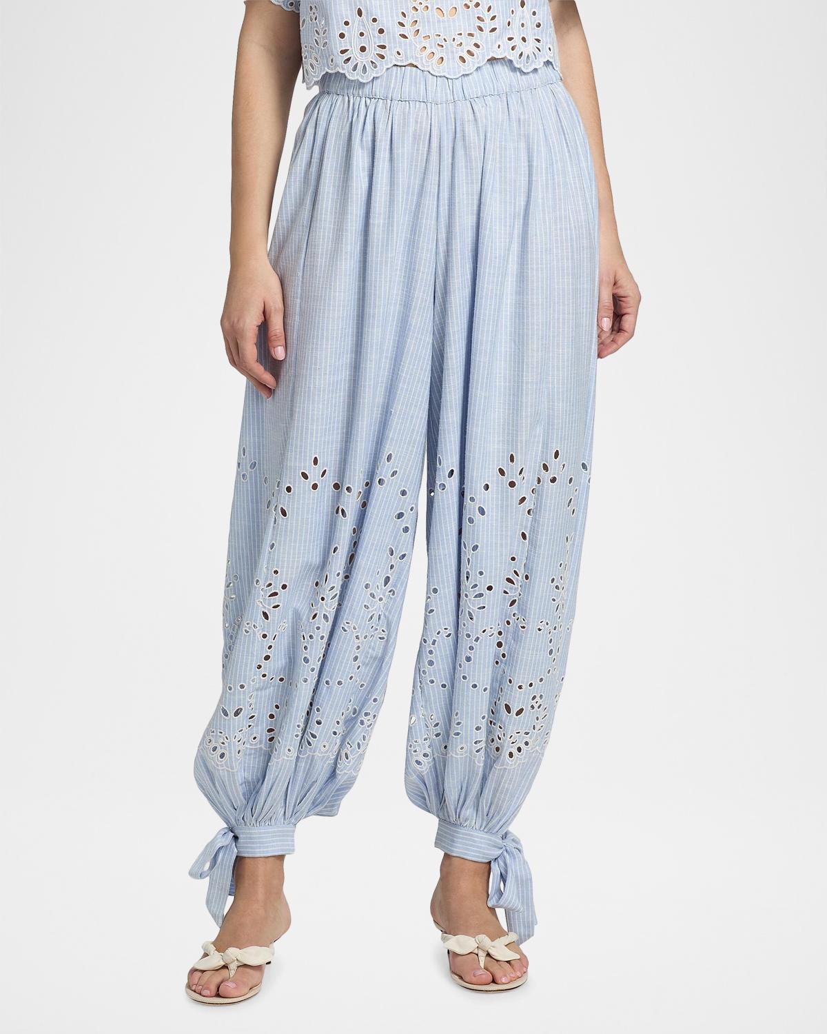 Eyelet Striped Cotton-Blend Harem Pants - thumbnail 4