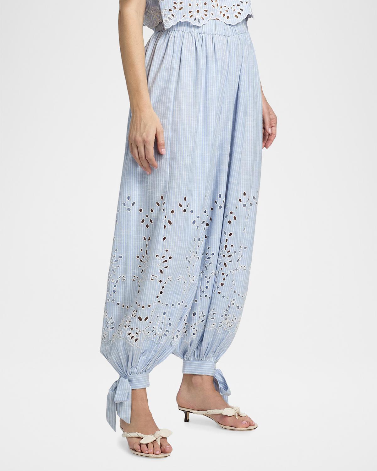Eyelet Striped Cotton-Blend Harem Pants - thumbnail 6