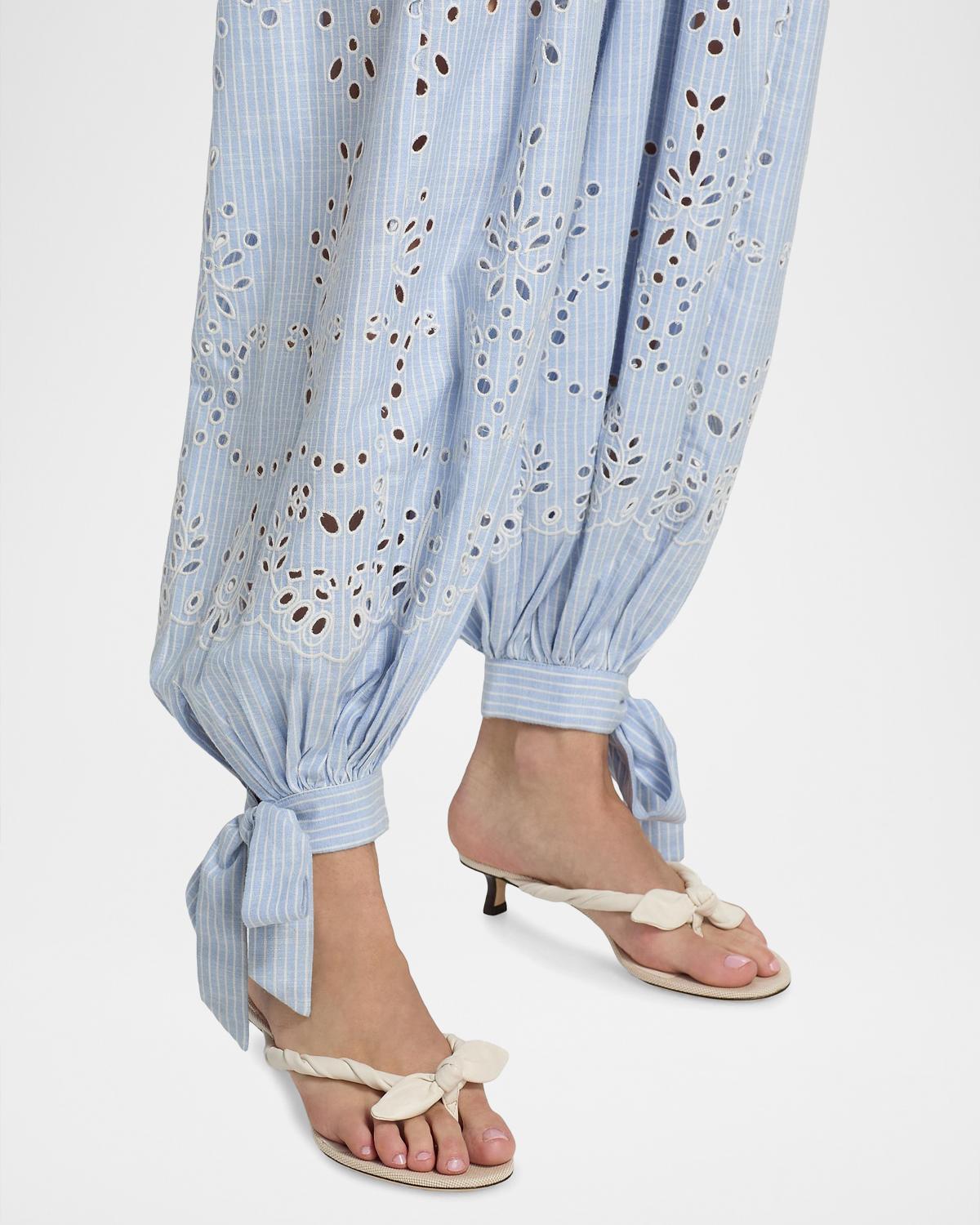 Eyelet Striped Cotton-Blend Harem Pants - thumbnail 7